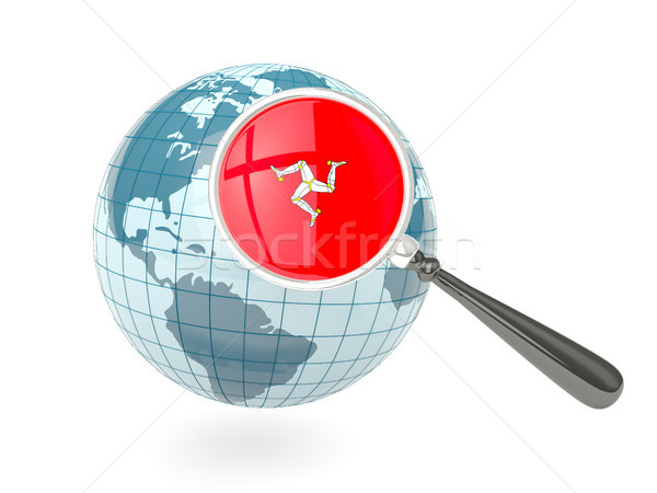 Stock photo: Magnified flag of isle of man with blue globe