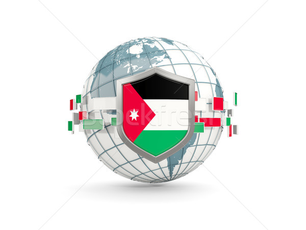 Stockfoto: Wereldbol · schild · vlag · Jordanië · geïsoleerd · witte