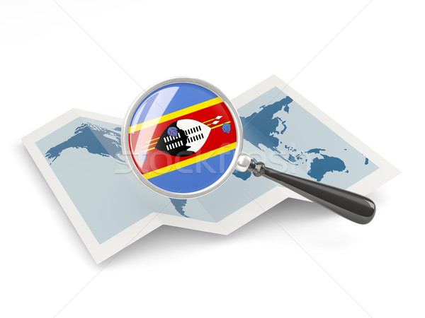 Nagyított zászló Szváziföld térkép izolált fehér Stock fotó © MikhailMishchenko