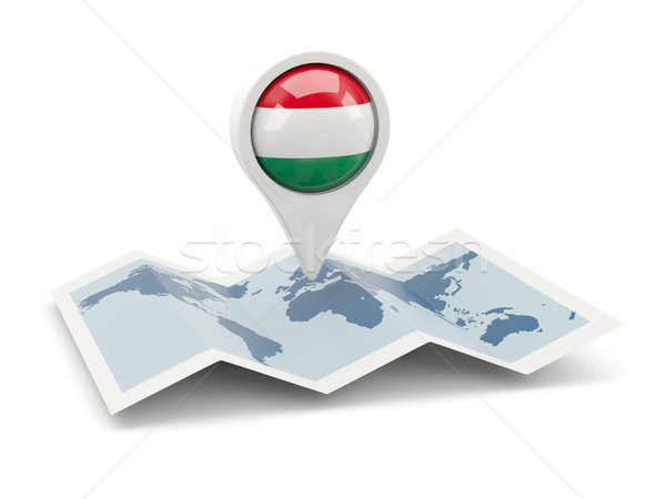 Foto stock: Pin · bandeira · Hungria · mapa · viajar · branco