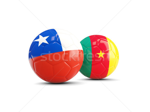 Stock photo: Two footballs with flags of Chile and Cameroon isolated on white