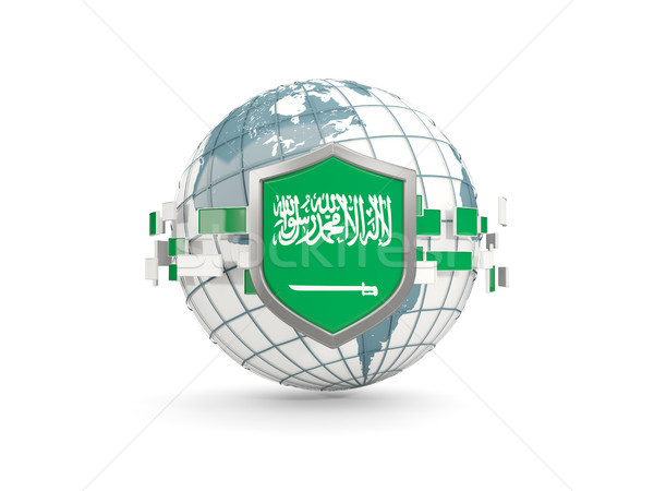 Globe and shield with flag of saudi arabia isolated on white Stock photo © MikhailMishchenko