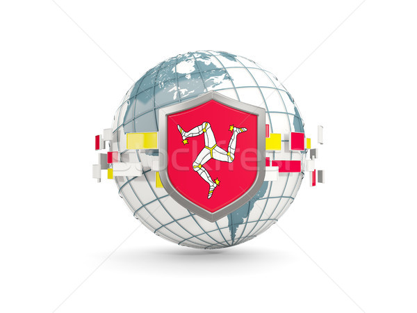 Stock photo: Globe and shield with flag of isle of man isolated on white