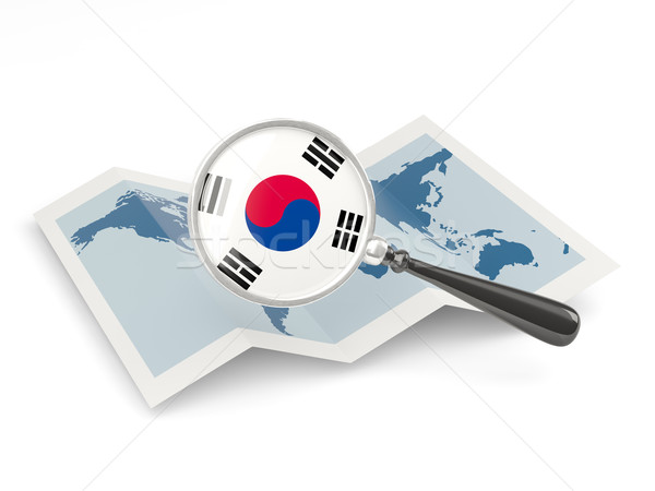 Foto stock: Ampliada · bandera · Corea · del · Sur · mapa · blanco