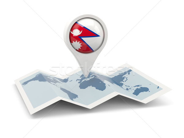 Foto stock: Pin · bandera · Nepal · mapa · viaje · blanco