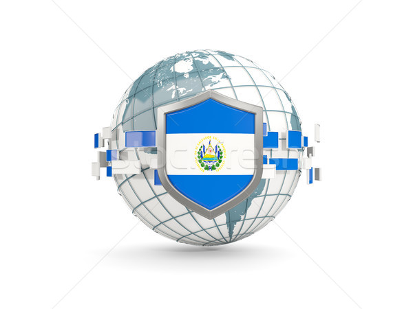 Globe and shield with flag of el salvador isolated on white Stock photo © MikhailMishchenko