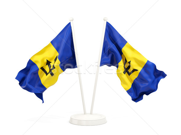Dwa flagi Barbados odizolowany biały Zdjęcia stock © MikhailMishchenko