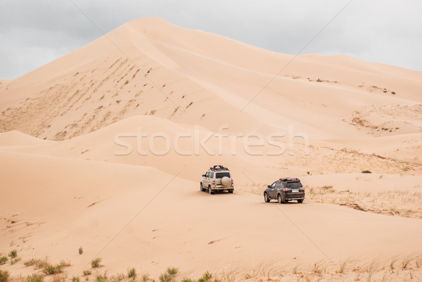 Two cars driven through sand dunes in Gobi desert Stock photo © MikhailMishchenko