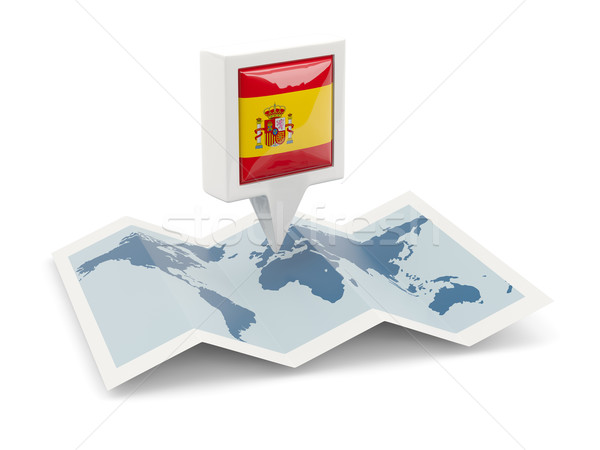 Square pin with flag of spain on the map Stock photo © MikhailMishchenko