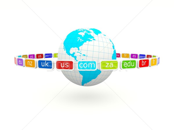 Földgömb internet domain feliratok felirat fehér Stock fotó © MikhailMishchenko
