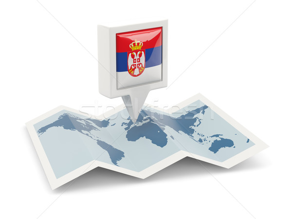 Cuadrados pin bandera Serbia mapa viaje Foto stock © MikhailMishchenko