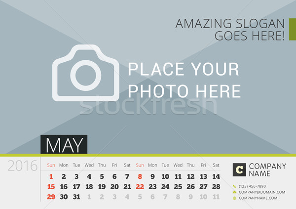 Desk Calendar 2016. Vector Print Template with Place for Photo. May. Week Starts Sunday Stock photo © mikhailmorosin