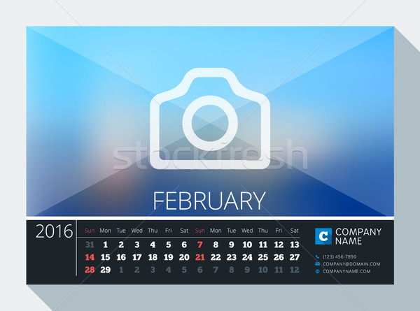 Stock photo: February 2016. Vector Stationery Design. Print Template. Desk Calendar for 2016 Year. Place for Phot