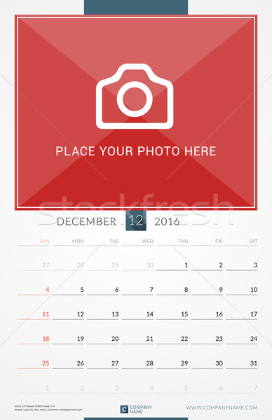 December 2016. Wall Monthly Calendar for 2016 Year. Vector Design Print Template with Place for Phot Stock photo © mikhailmorosin