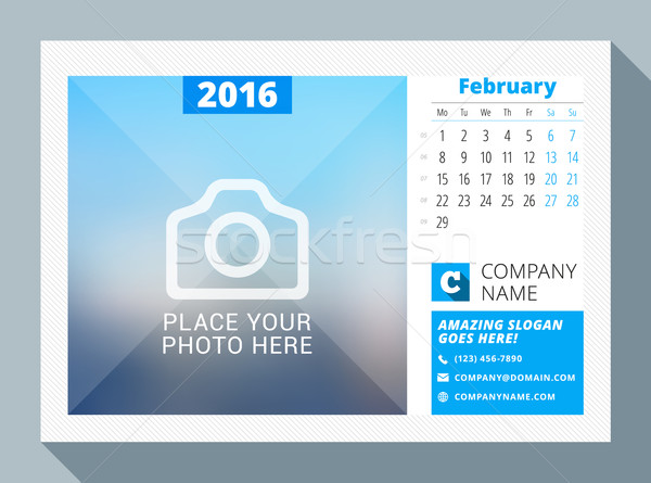 February 2016. Desk Calendar for 2016 Year. Vector Design Print Template with Place for Photo, Logo  Stock photo © mikhailmorosin