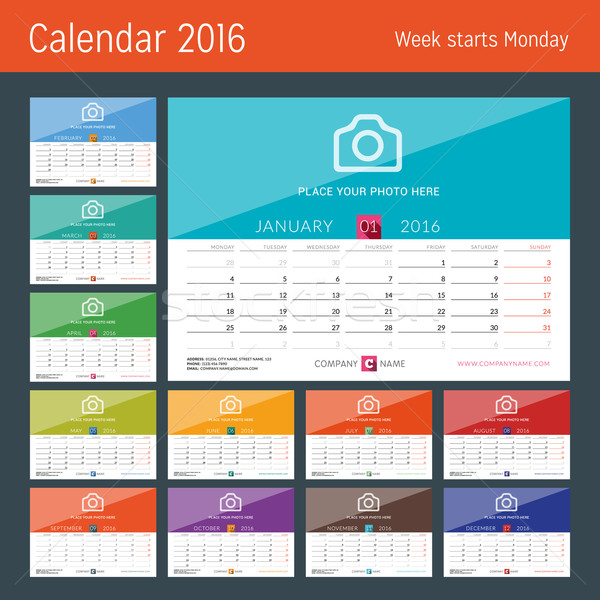 Desk Calendar 2016. Vector Print Template. Week Starts Monday Stock photo © mikhailmorosin