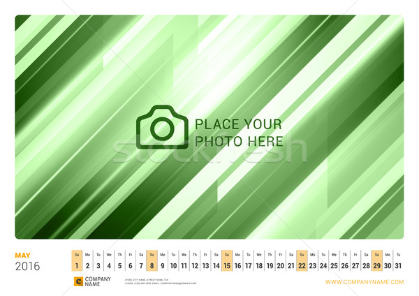 Wall Monthly Line Calendar for 2016 Year. Vector Design Print Template. Landscape Orientation. May 2 Stock photo © mikhailmorosin