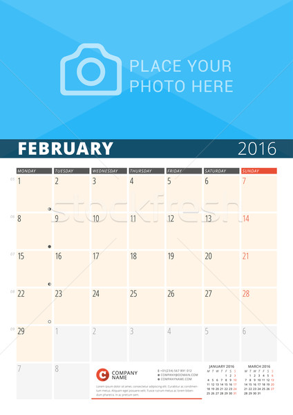 [[stock_photo]]: Mur · calendrier · planificateur · 2016 · année · vecteur