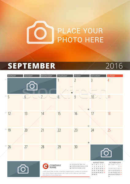 Wall Calendar Planner for 2016 Year. Vector Design Print Template with Place for Photos and Notes. W Stock photo © mikhailmorosin