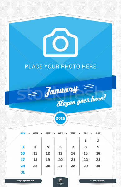 January 2016. Wall Monthly Calendar for 2016 Year. Vector Design Print Template with Place for Photo Stock photo © mikhailmorosin