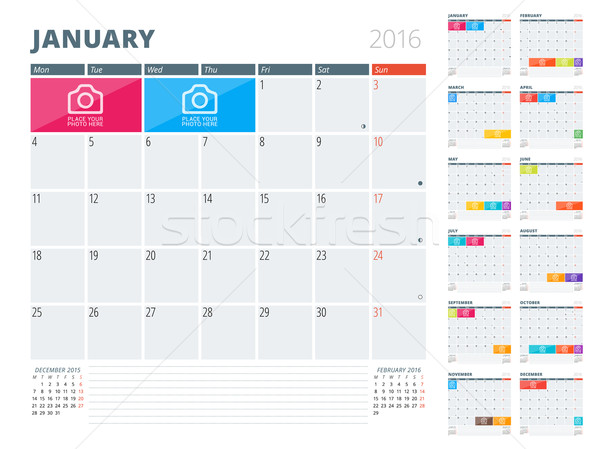 Kalender ontwerper 2016 ontwerpsjabloon plaats foto's Stockfoto © mikhailmorosin