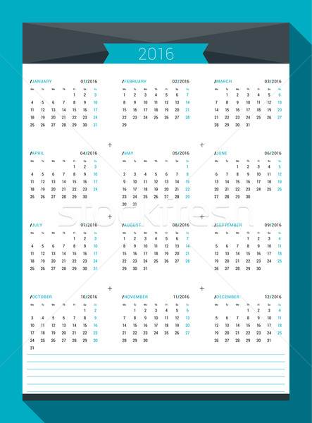 Foto stock: Calendario · 2016 · año · vector · diseno · impresión