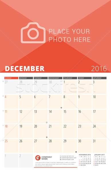 Wand Kalender Planer 2016 Jahr Vektor Stock foto © mikhailmorosin