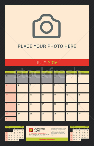 Wall Calendar Planner for 2016 Year. Vector Design Print Template with Place for Photo on Dark Backg Stock photo © mikhailmorosin