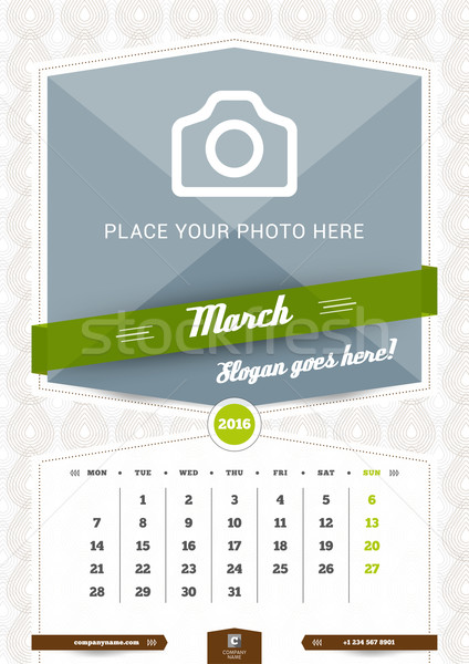 March 2016. Wall Monthly Calendar for 2016 Year. Vector Design Print Template with Place for Photo a Stock photo © mikhailmorosin