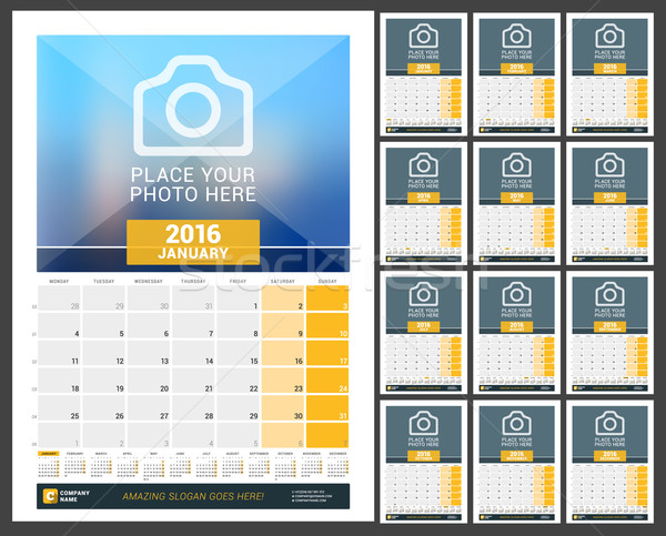 Wall Monthly Calendar for 2016 Year. Vector Design Print Template with Place for Photo and Year Cale Stock photo © mikhailmorosin