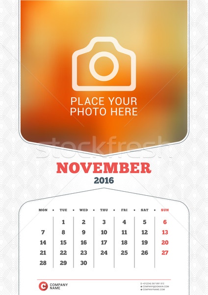 November 2016. Wall Monthly Calendar for 2016 Year. Vector Design Print Template with Place for Phot Stock photo © mikhailmorosin