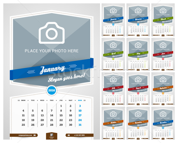 стены ежемесячно календаря 2016 год вектора Сток-фото © mikhailmorosin