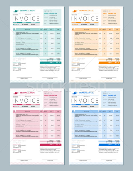 Set of Vector Invoice Design Templates. Gren, Orange, Red and Blue Colors Stock photo © mikhailmorosin