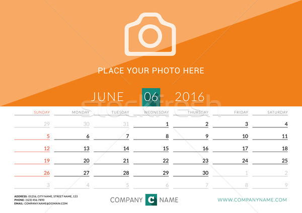 Desk Calendar 2016. Vector Print Template. June. Week Starts Sunday Stock photo © mikhailmorosin