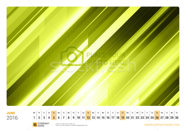 Wall Monthly Line Calendar for 2016 Year. Vector Design Print Template. Landscape Orientation. June  Stock photo © mikhailmorosin