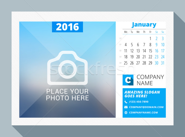 Stock photo: January 2016. Desk Calendar for 2016 Year. Vector Design Print Template with Place for Photo, Logo a
