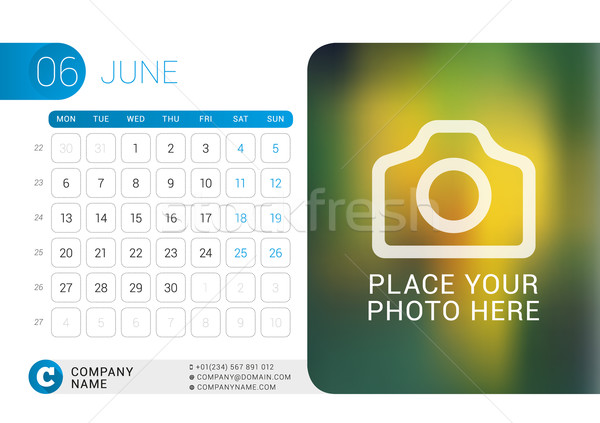 Desk Calendar for 2016 Year. June. Vector Design Print Template with Place for Photo, Logo and Conta Stock photo © mikhailmorosin