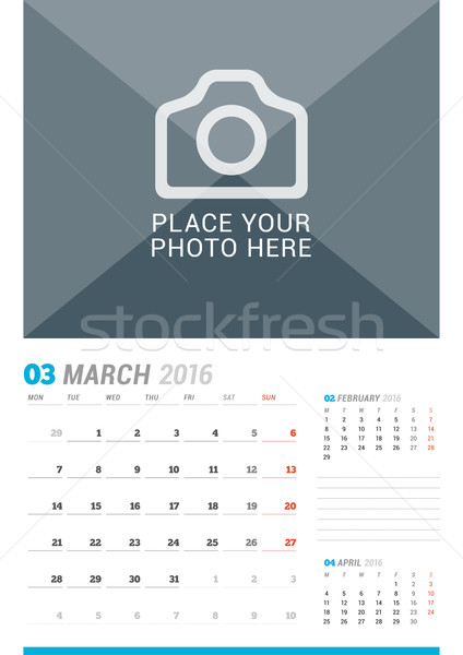 Stock fotó: 2016 · fal · havi · naptár · év · vektor