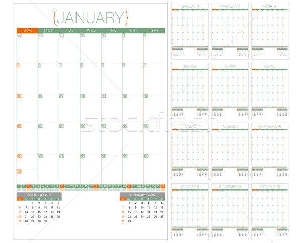 Calendar Planner 2016 Design Template. Set of 12 Months. Week Starts Sunday Stock photo © mikhailmorosin