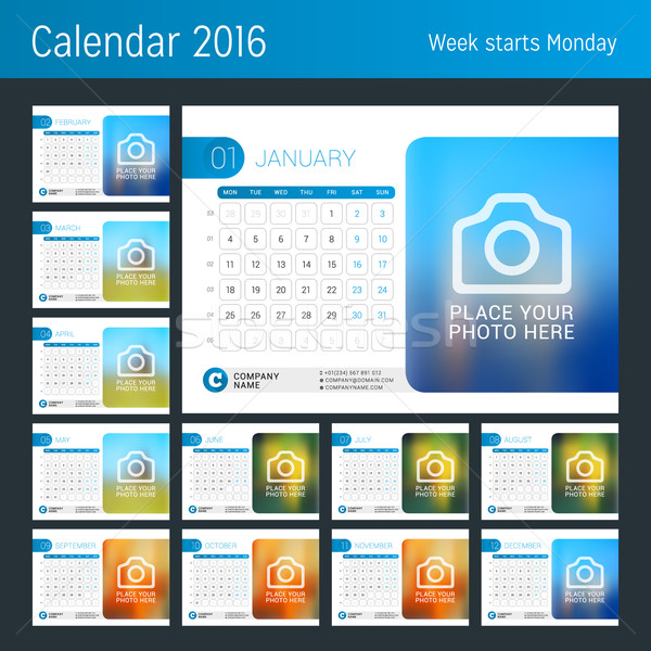 Stockfoto: Bureau · kalender · 2016 · jaar · ingesteld · 12