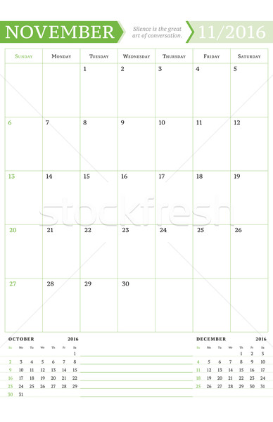 November 2016. Monthly Calendar Planner for 2016 Year. Vector Design Print Template with Place for N Stock photo © mikhailmorosin