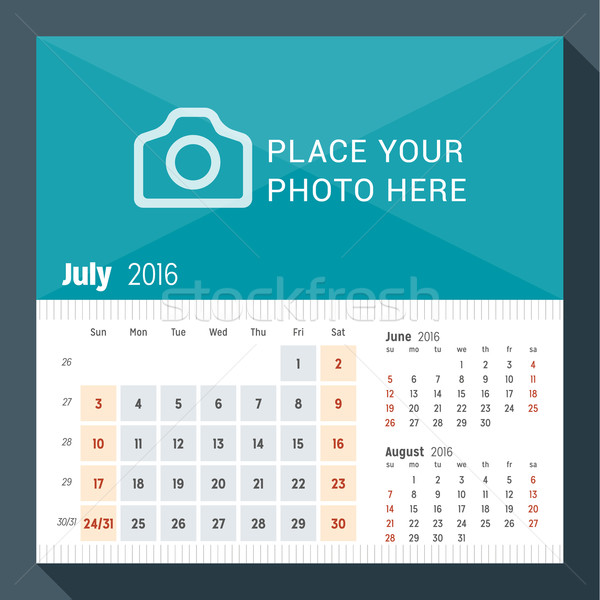 July 2016. Desk Calendar for 2016 Year. Week Starts Sunday. 3 Months on Page. Vector Design Print Te Stock photo © mikhailmorosin
