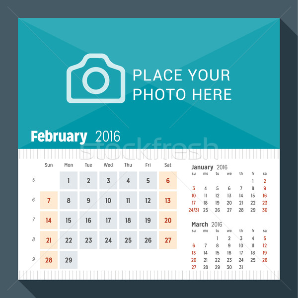 February 2016. Desk Calendar for 2016 Year. Week Starts Sunday. 3 Months on Page. Vector Design Prin Stock photo © mikhailmorosin