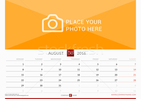 Wall Monthly Calendar for 2016 Year. Vector Design Print Template. Week Starts Monday. Landscape Ori Stock photo © mikhailmorosin