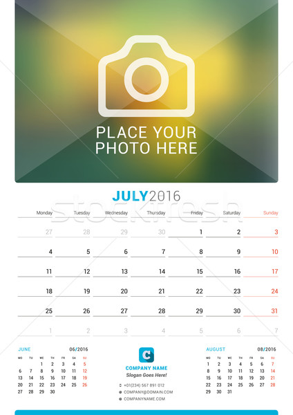 Foto stock: 2016 · parede · mensal · calendário · ano · vetor