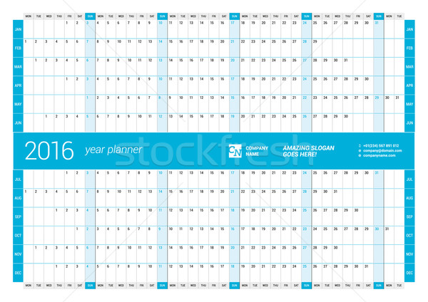 Blue Calendar Planner 2016 Year. Vector Design Print Template. Week Starts Monday Stock photo © mikhailmorosin