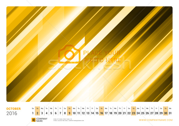 Wall Monthly Line Calendar for 2016 Year. Vector Design Print Template. Landscape Orientation. Octob Stock photo © mikhailmorosin