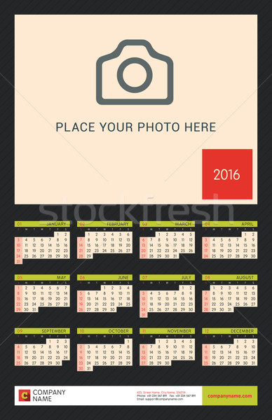 Wall Calendar Poster for 2016 Year. Vector Design Print Template with Place for Photo on Dark Backgr Stock photo © mikhailmorosin