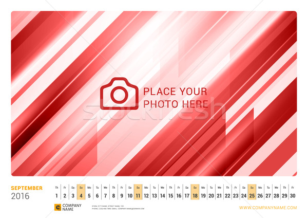 Wall Monthly Line Calendar for 2016 Year. Vector Design Print Template. Landscape Orientation. Septe Stock photo © mikhailmorosin