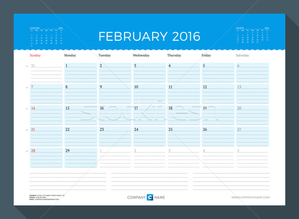 2016 monatlich Kalender Planer Jahr Vektor Stock foto © mikhailmorosin